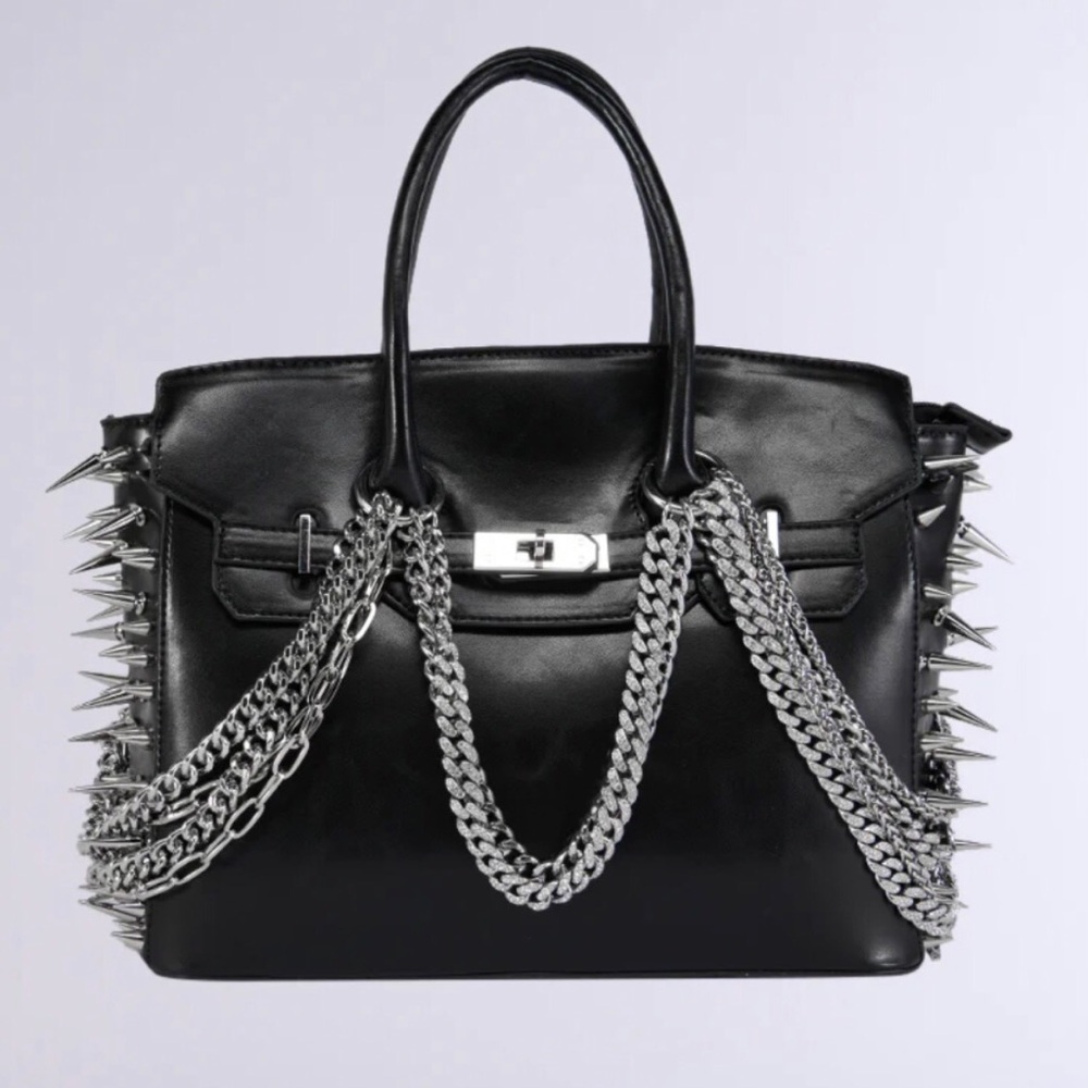 RARE SOLD OUT I BITE BACK spiked chain black silver bag purse tote - Picture 6 of 6